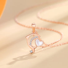 Load image into Gallery viewer, 925 Sterling Silver Plated Rose Gold Fashion Lovely Dolphin Mother-of-Pearl Heart Pendant with Cubic Zirconia and Necklace
