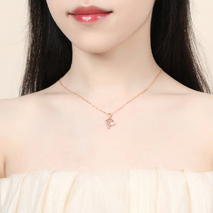 925 Sterling Silver Plated Rose Gold Fashion Lovely Dolphin Mother-of-Pearl Heart Pendant with Cubic Zirconia and Necklace
