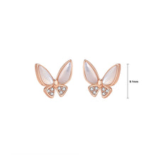 Load image into Gallery viewer, 925 Sterling Silver Plated Rose Gold Simple Temperament Butterfly Mother-of-pearl Stud Earrings with Cubic Zirconia