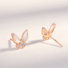 Load image into Gallery viewer, 925 Sterling Silver Plated Rose Gold Simple Temperament Butterfly Mother-of-pearl Stud Earrings with Cubic Zirconia