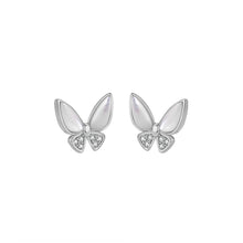 Load image into Gallery viewer, 925 Sterling Silver Simple Temperament Butterfly Mother-of-pearl Stud Earrings with Cubic Zirconia