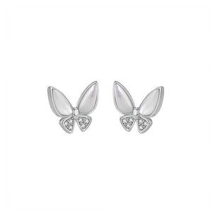 925 Sterling Silver Simple Temperament Butterfly Mother-of-pearl Stud Earrings with Cubic Zirconia