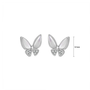 925 Sterling Silver Simple Temperament Butterfly Mother-of-pearl Stud Earrings with Cubic Zirconia