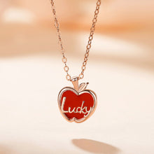 Load image into Gallery viewer, 925 Sterling Silver Plated Rose Gold Simple and Sweet Christmas Apple Lucky Pendant with Red Imitation Agate and Necklace