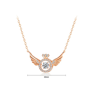 925 Sterling Silver Plated Rose Gold Fashion Temperament Angel Wings Pendant with Cubic Zirconia and Necklace