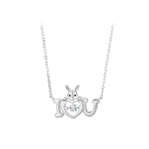 925 Sterling Silver Romantic Lovely Heart Rabbit Pendant with Cubic Zirconia and Necklace