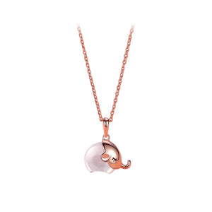 925 Sterling Silver Plated Rose Gold Simple Cute Elephant Mother-of-pearl Pendant with Necklace
