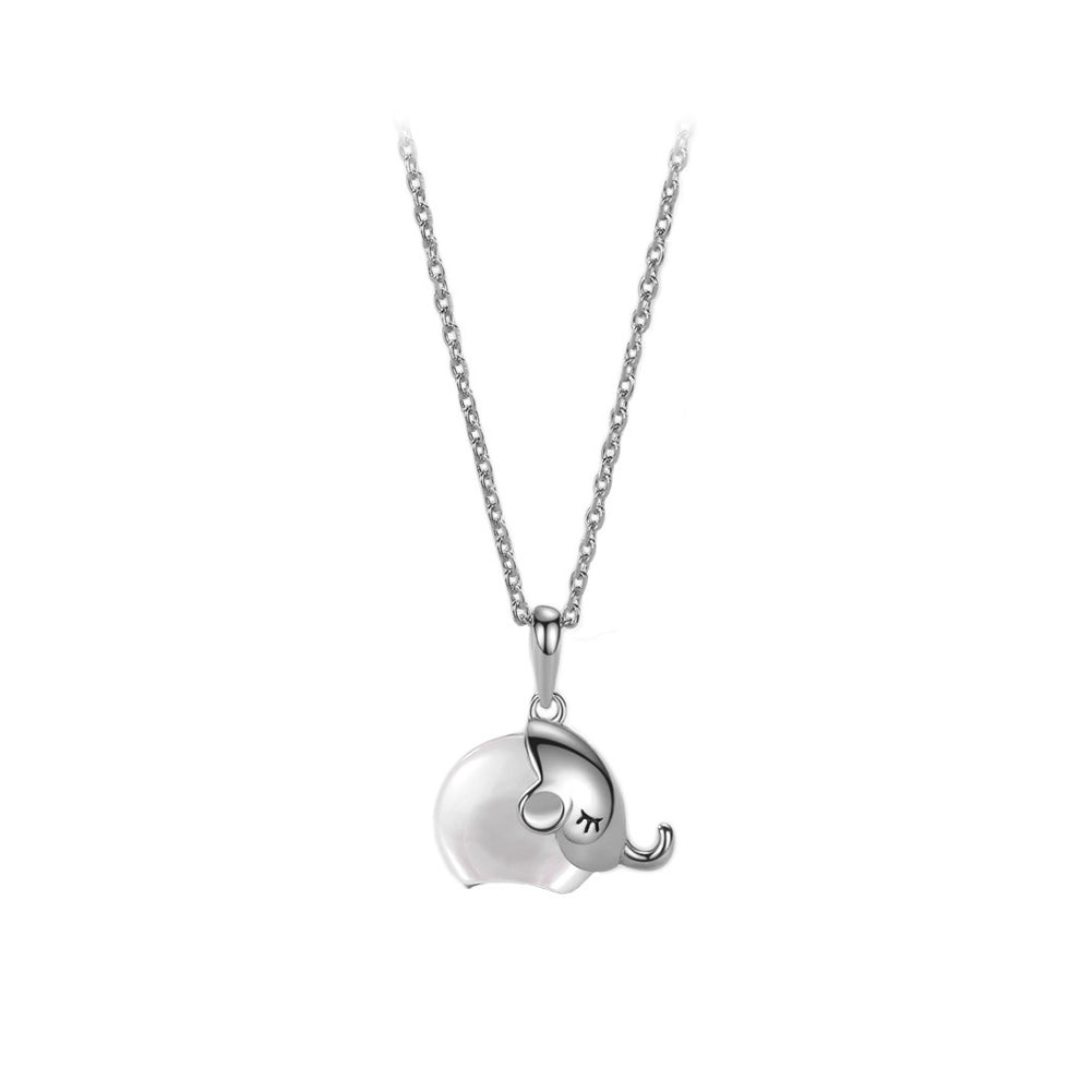 925 Sterling Silver Simple Cute Elephant Mother-of-pearl Pendant with Necklace