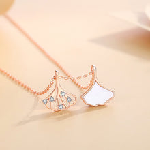 Load image into Gallery viewer, 925 Sterling Silver Plated Rose Gold Simple Temperament Ginkgo Leaf Mother-of-pearl Pendant with Cubic Zirconia and Necklace
