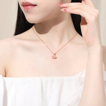 Load image into Gallery viewer, 925 Sterling Silver Plated Rose Gold Simple Temperament Ginkgo Leaf Mother-of-pearl Pendant with Cubic Zirconia and Necklace