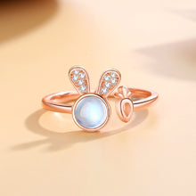 Load image into Gallery viewer, 925 Sterling Silver Plated Rose Gold Simple Cute Rabbit Moonstone Carrot Adjustable Open Ring with Cubic Zirconia
