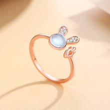 Load image into Gallery viewer, 925 Sterling Silver Plated Rose Gold Simple Cute Rabbit Moonstone Carrot Adjustable Open Ring with Cubic Zirconia