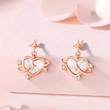Load image into Gallery viewer, 925 Sterling Silver Plated Rose Gold Simple Romantic Star Heart-Shaped Mother-of-Pearl Stud Earrings with Cubic Zirconia