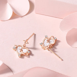 925 Sterling Silver Plated Rose Gold Simple Romantic Star Heart-Shaped Mother-of-Pearl Stud Earrings with Cubic Zirconia