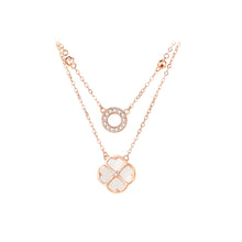 Load image into Gallery viewer, 925 Sterling Silver Plated Rose Gold Fashion Temperament Four-leafed Clover Mother-of-pearl Round Pendant with Cubic Zirconia and Double Necklace