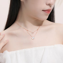 Load image into Gallery viewer, 925 Sterling Silver Plated Rose Gold Fashion Temperament Four-leafed Clover Mother-of-pearl Round Pendant with Cubic Zirconia and Double Necklace