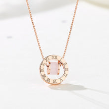 Load image into Gallery viewer, 925 Sterling Silver  Plated Rose Gold Fashion Simple Roman Numeral Geometric Round Opal Pendant with Necklace