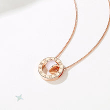 Load image into Gallery viewer, 925 Sterling Silver  Plated Rose Gold Fashion Simple Roman Numeral Geometric Round Opal Pendant with Necklace