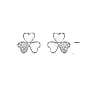 925 Sterling Silver Fashion Simple Three-leafed Clover Mother-of-Pearl Stud Earrings with Cubic Zirconia
