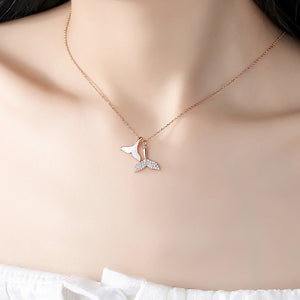 925 Sterling Silver Plated Rose Gold Fashion Simple Mermaid Mother-of-pearl Pendant with Cubic Zirconia and Necklace
