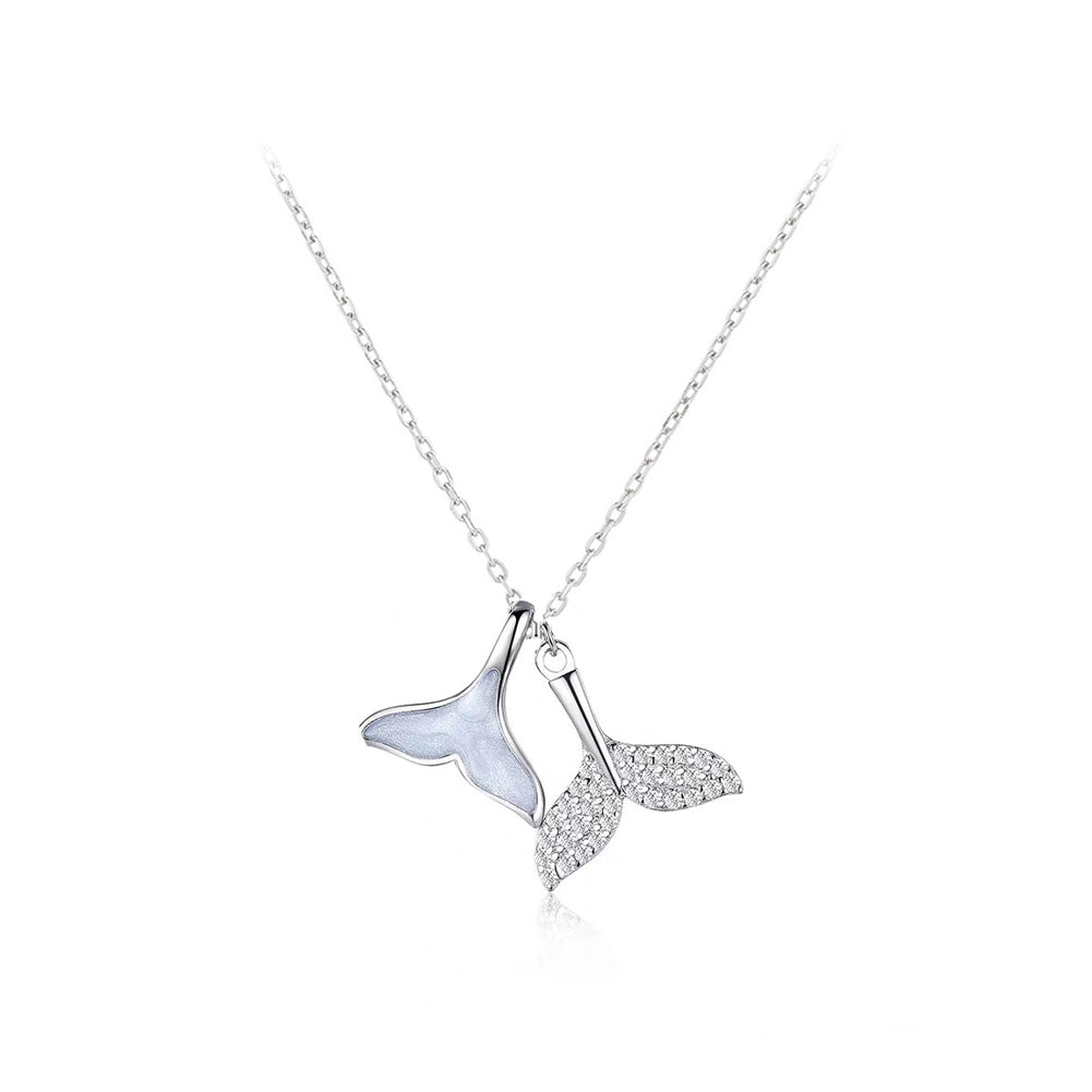 925 Sterling Silver Fashion Simple Mermaid Mother-of-pearl Pendant with Cubic Zirconia and Necklace
