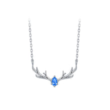 Load image into Gallery viewer, 925 Sterling Silver Fashion Simple Elk Antler Pendant with Blue Cubic Zirconia and Necklace