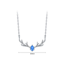 Load image into Gallery viewer, 925 Sterling Silver Fashion Simple Elk Antler Pendant with Blue Cubic Zirconia and Necklace