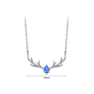 925 Sterling Silver Fashion Simple Elk Antler Pendant with Blue Cubic Zirconia and Necklace