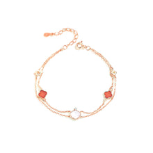 Load image into Gallery viewer, 925 Sterling Silver Plated Rose Gold Fashion Temperament Shell Four-leafed Clover Double Layer Bracelet