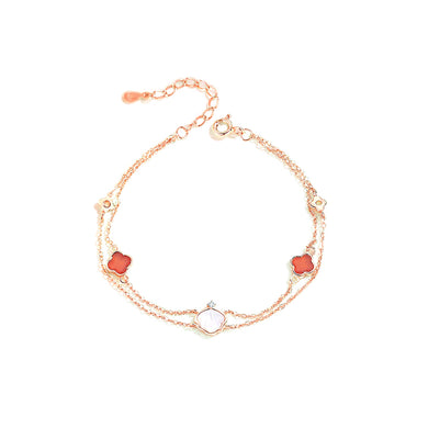 925 Sterling Silver Plated Rose Gold Fashion Temperament Shell Four-leafed Clover Double Layer Bracelet