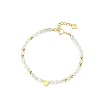 Load image into Gallery viewer, 925 Sterling Silver Plated Gold Simple Fashion Heart Shaped Imitation Pearl Beaded Bracelet