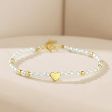 Load image into Gallery viewer, 925 Sterling Silver Plated Gold Simple Fashion Heart Shaped Imitation Pearl Beaded Bracelet