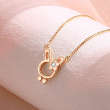 Load image into Gallery viewer, 925 Sterling Silver Plated Rose Gold Simple Cute Flower Rabbit Pendant with Cubic Zirconia and Necklace