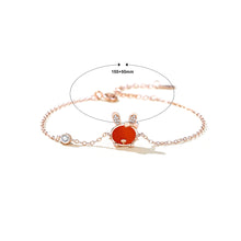 Load image into Gallery viewer, 925 Sterling Silver Plated Rose Gold Simple Sweet Rabbit Red Imitation Agate Bracelet with Cubic Zirconia