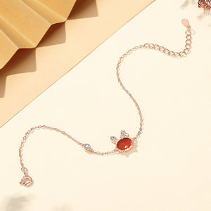 925 Sterling Silver Plated Rose Gold Simple Sweet Rabbit Red Imitation Agate Bracelet with Cubic Zirconia