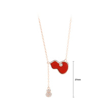 Load image into Gallery viewer, 925 Sterling Silver Plated Rose Gold Fashion Vintage Gourd Red Imitation Agate Tassel Pendant with Cubic Zirconia and Necklace