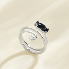 Load image into Gallery viewer, 925 Sterling Silver Simple and Cute Black Cat Capuchin Adjustable Open Ring