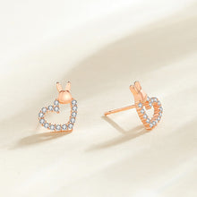 Load image into Gallery viewer, 925 Sterling Silver Plated Rose Gold Simple Cute Rabbit Hollow Heart Stud Earrings with Cubic Zirconia
