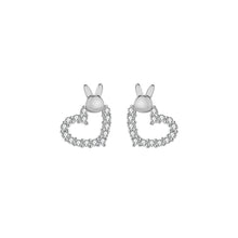 Load image into Gallery viewer, 925 Sterling Silver Simple Cute Rabbit Hollow Heart Stud Earrings with Cubic Zirconia