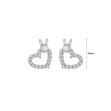 Load image into Gallery viewer, 925 Sterling Silver Simple Cute Rabbit Hollow Heart Stud Earrings with Cubic Zirconia
