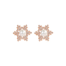 Load image into Gallery viewer, 925 Sterling Silver Plated Rose Gold Fashion Temperament Snowflake Imitation Pearl Stud Earrings with Cubic Zirconia