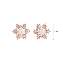 Load image into Gallery viewer, 925 Sterling Silver Plated Rose Gold Fashion Temperament Snowflake Imitation Pearl Stud Earrings with Cubic Zirconia