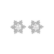 Load image into Gallery viewer, 925 Sterling Silver Fashion Temperament Snowflake Imitation Pearl Stud Earrings with Cubic Zirconia