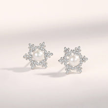 Load image into Gallery viewer, 925 Sterling Silver Fashion Temperament Snowflake Imitation Pearl Stud Earrings with Cubic Zirconia