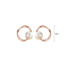 Load image into Gallery viewer, 925 Sterling Silver Plated Rose Gold Simple Personality Geometric Circle Imitation Pearl Stud Earrings