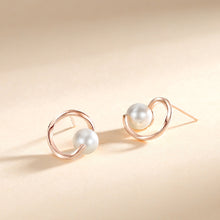 Load image into Gallery viewer, 925 Sterling Silver Plated Rose Gold Simple Personality Geometric Circle Imitation Pearl Stud Earrings