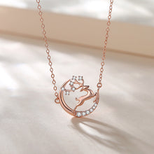 Load image into Gallery viewer, 925 Sterling Silver Plated Rose Gold Fashion Temperament Elk Moon Pendant with Cubic Zirconia and Necklace