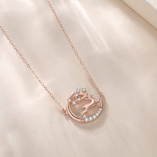 Load image into Gallery viewer, 925 Sterling Silver Plated Rose Gold Fashion Temperament Elk Moon Pendant with Cubic Zirconia and Necklace