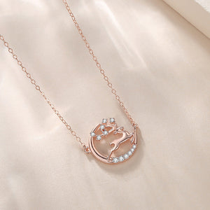 925 Sterling Silver Plated Rose Gold Fashion Temperament Elk Moon Pendant with Cubic Zirconia and Necklace