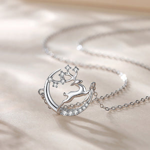925 Sterling Silver Fashion Temperament Elk Moon Pendant with Cubic Zirconia and Necklace